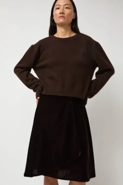 Velvet Midi Wrap Skirt in Brown