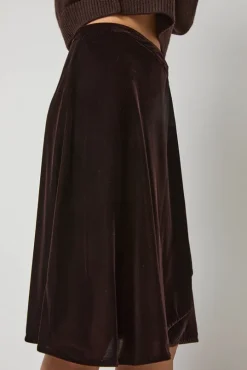 Velvet Midi Wrap Skirt in Brown