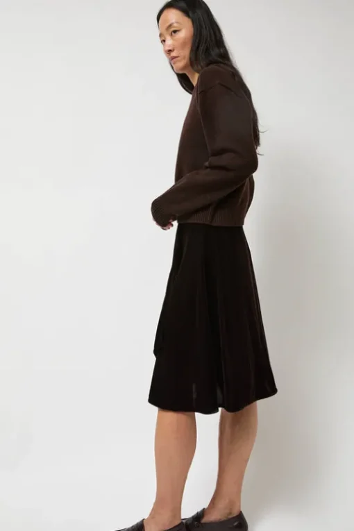 Velvet Midi Wrap Skirt in Brown