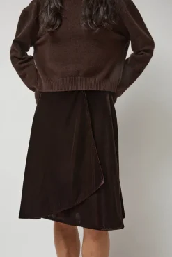 Velvet Midi Wrap Skirt in Brown