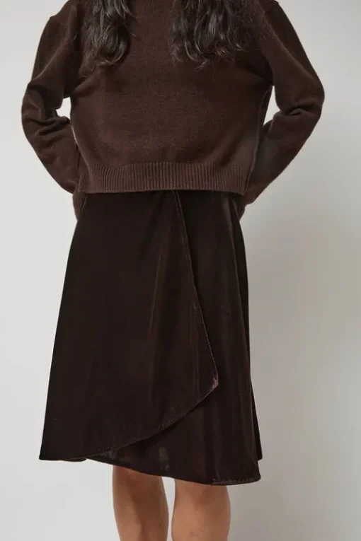 Velvet Midi Wrap Skirt in Brown