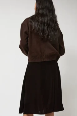Velvet Midi Wrap Skirt in Brown