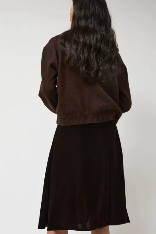 Velvet Midi Wrap Skirt in Brown