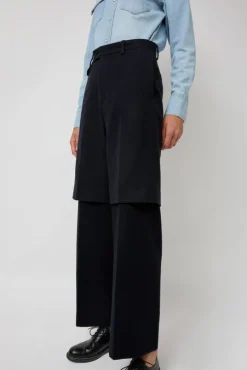 Virgin Wool Layered Trousers in Navy Pinstripe