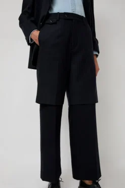 Virgin Wool Layered Trousers in Navy Pinstripe