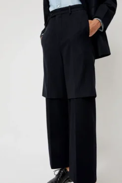 Virgin Wool Layered Trousers in Navy Pinstripe