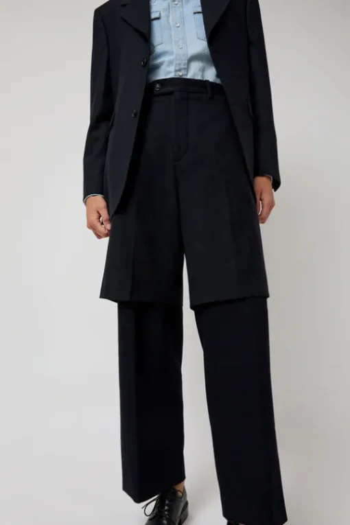 Virgin Wool Layered Trousers in Navy Pinstripe