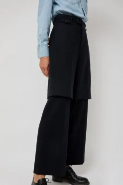 Virgin Wool Layered Trousers in Navy Pinstripe