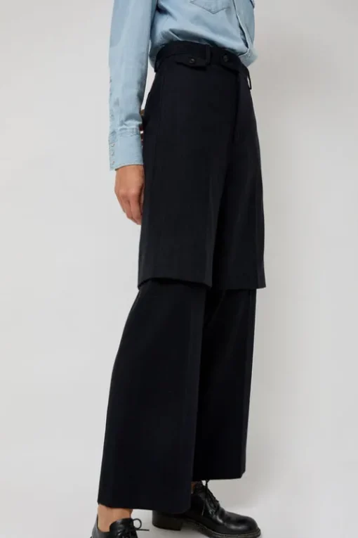 Virgin Wool Layered Trousers in Navy Pinstripe