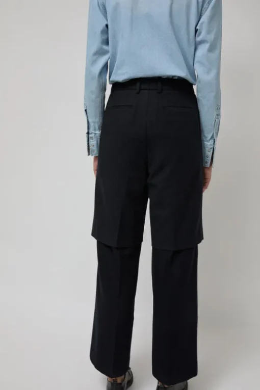 Virgin Wool Layered Trousers in Navy Pinstripe