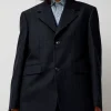 Virgin Wool Oversized Tailored Jacket in Navy Pinstripe