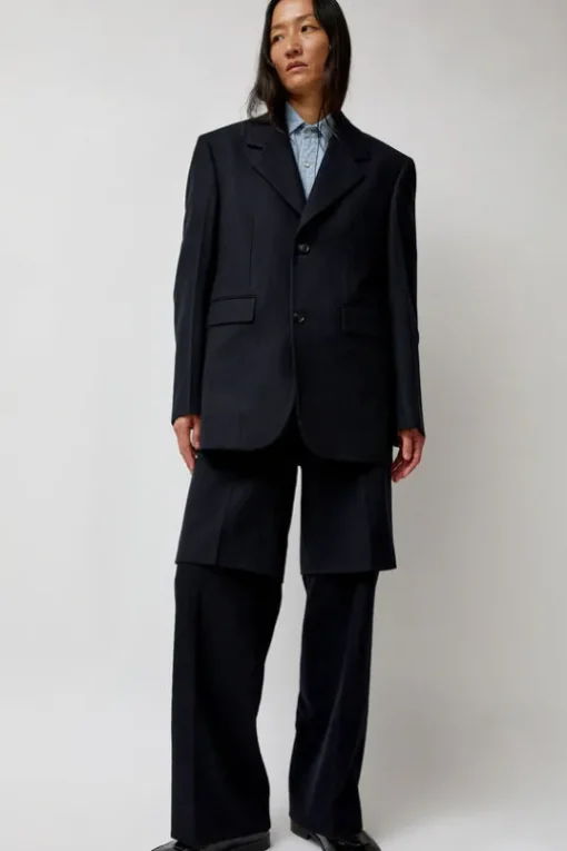 Virgin Wool Oversized Tailored Jacket in Navy Pinstripe