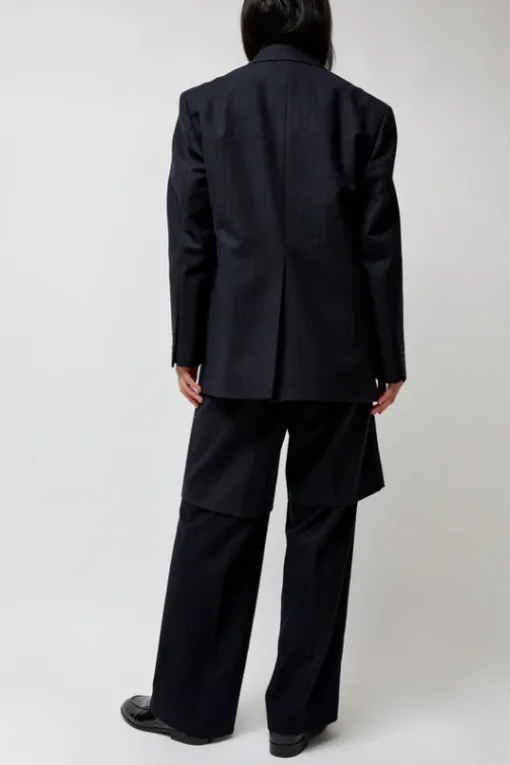 Virgin Wool Oversized Tailored Jacket in Navy Pinstripe