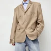 Virgin Wool Single Breasted Blazer in Beige