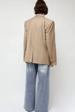Virgin Wool Single Breasted Blazer in Beige