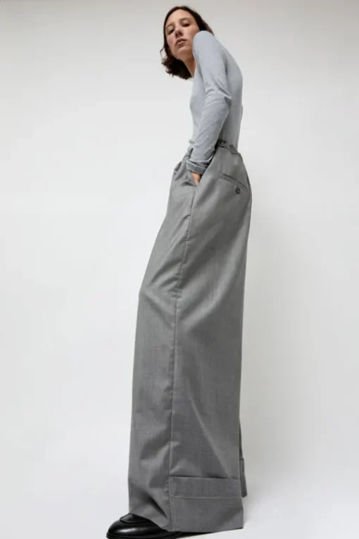 Virgin Wool Tailored Shared Pants in Gray