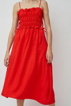 Viscose Gathered Dress in Coral