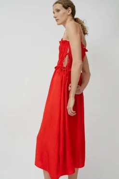 Viscose Gathered Dress in Coral