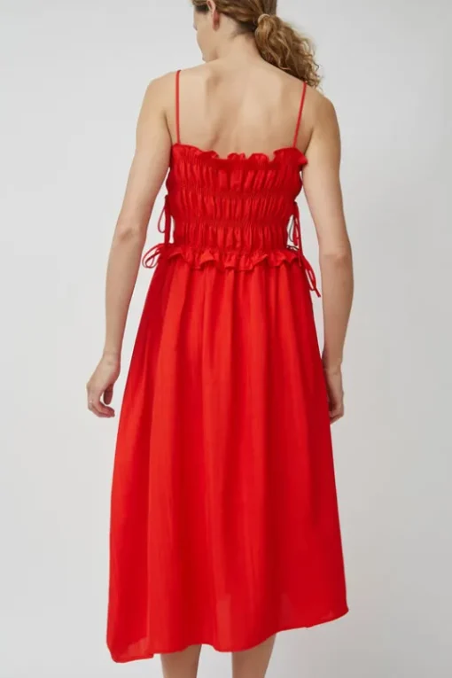 Viscose Gathered Dress in Coral
