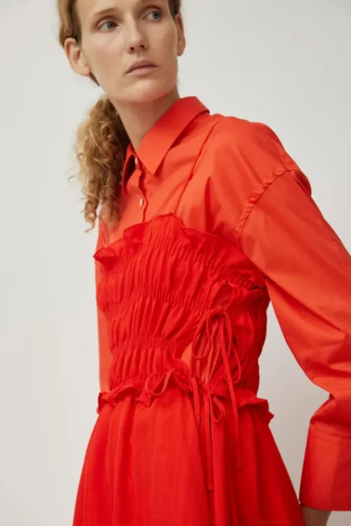 Viscose Gathered Dress in Coral