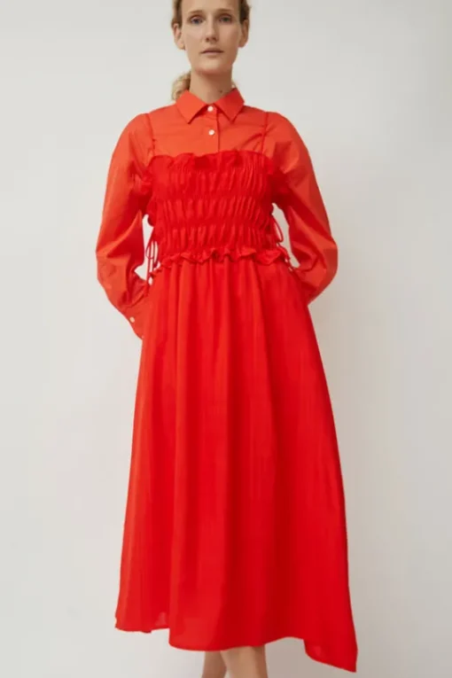 Viscose Gathered Dress in Coral