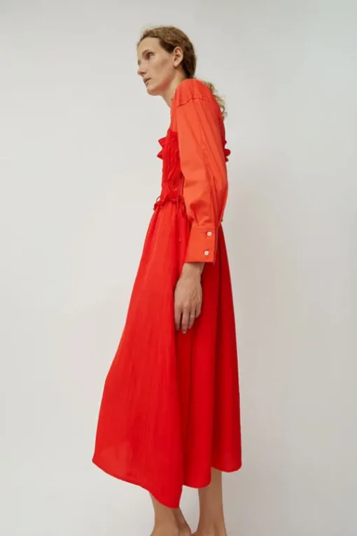 Viscose Gathered Dress in Coral