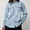 Washed Denim Western Shirt in Washed Light Blue
