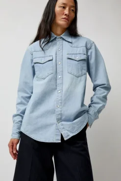 Washed Denim Western Shirt in Washed Light Blue