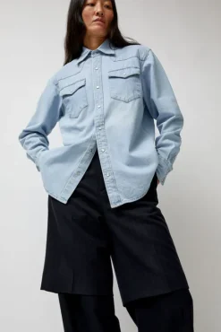 Washed Denim Western Shirt in Washed Light Blue