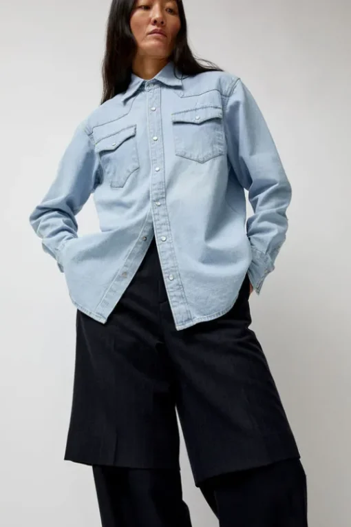 Washed Denim Western Shirt in Washed Light Blue