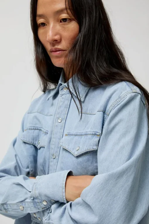 Washed Denim Western Shirt in Washed Light Blue