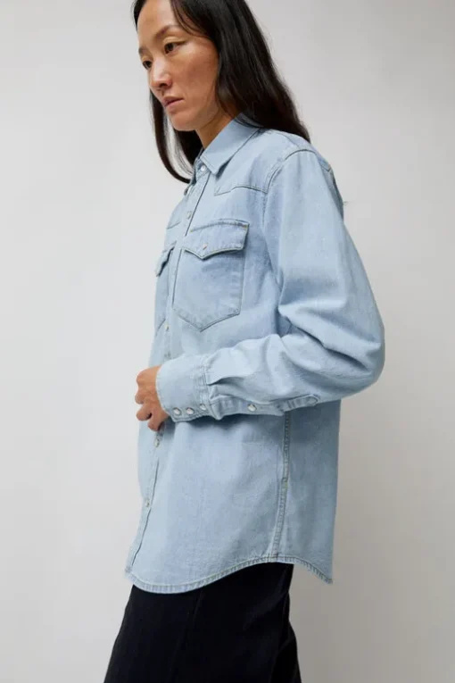 Washed Denim Western Shirt in Washed Light Blue