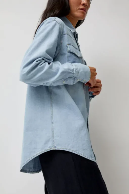 Washed Denim Western Shirt in Washed Light Blue
