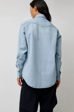 Washed Denim Western Shirt in Washed Light Blue
