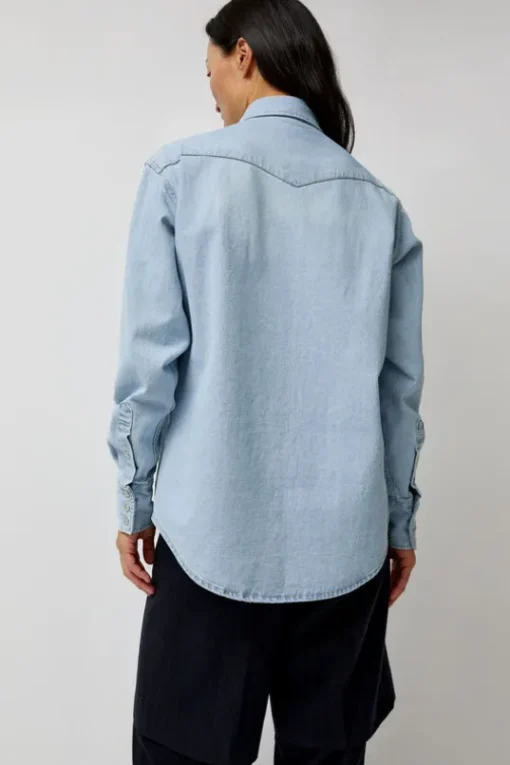 Washed Denim Western Shirt in Washed Light Blue