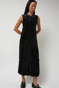 Washed Velvet Long Dress in Black