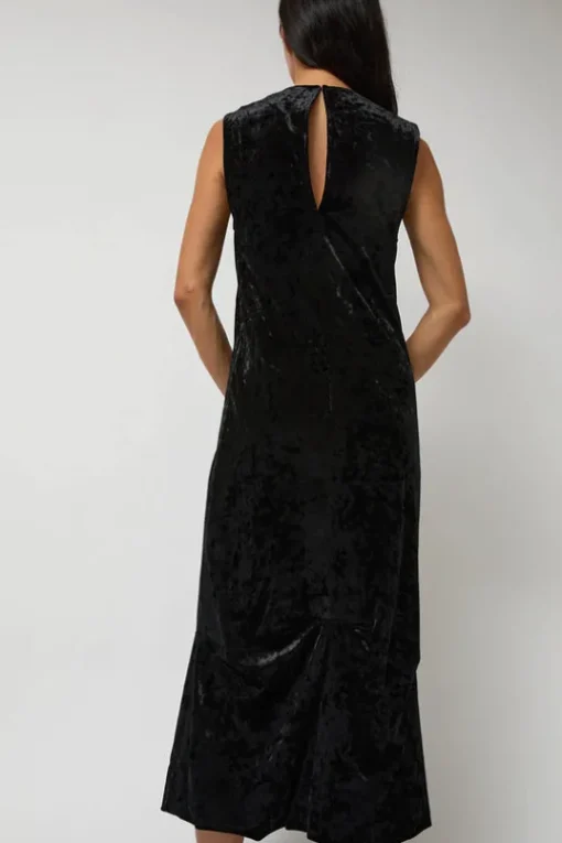 Washed Velvet Long Dress in Black