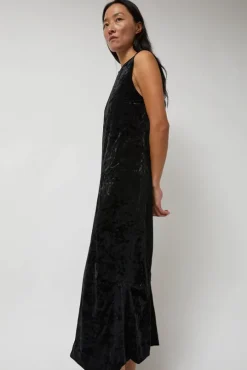 Washed Velvet Long Dress in Black
