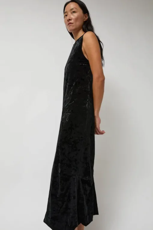 Washed Velvet Long Dress in Black