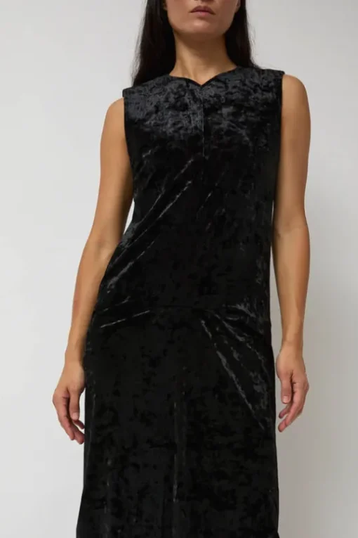 Washed Velvet Long Dress in Black