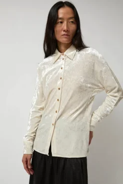 Washed Velvet Long Shirt in Ivory