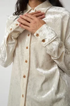 Washed Velvet Long Shirt in Ivory
