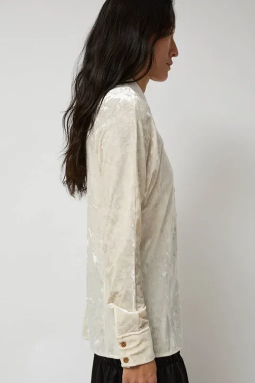 Washed Velvet Long Shirt in Ivory