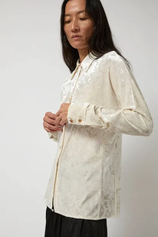 Washed Velvet Long Shirt in Ivory