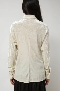 Washed Velvet Long Shirt in Ivory