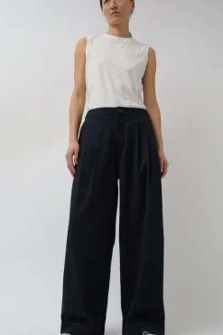 Wes Pleat Pant in Black Warp and Indigo Weft
