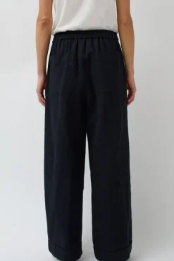 Wes Pleat Pant in Black Warp and Indigo Weft
