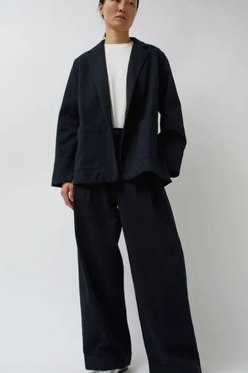 Wes Pleat Pant in Black Warp and Indigo Weft