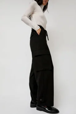 Wool Blend Cargo Pants in Black