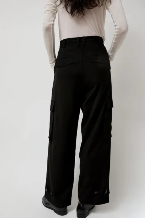Wool Blend Cargo Pants in Black
